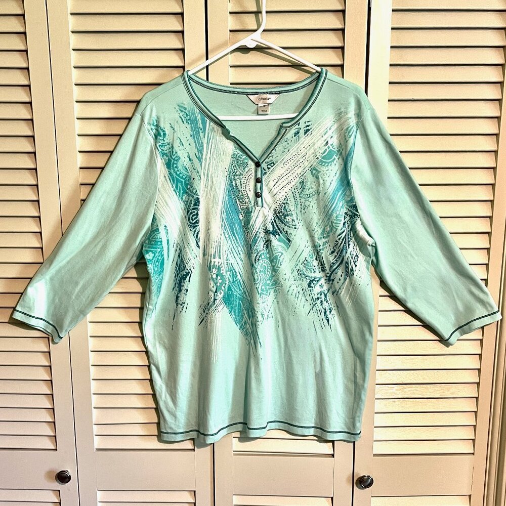 CJ Banks * 3/4 Sleeve Top * Womens Size 1X (16-18) * Cotton * Excel Cond